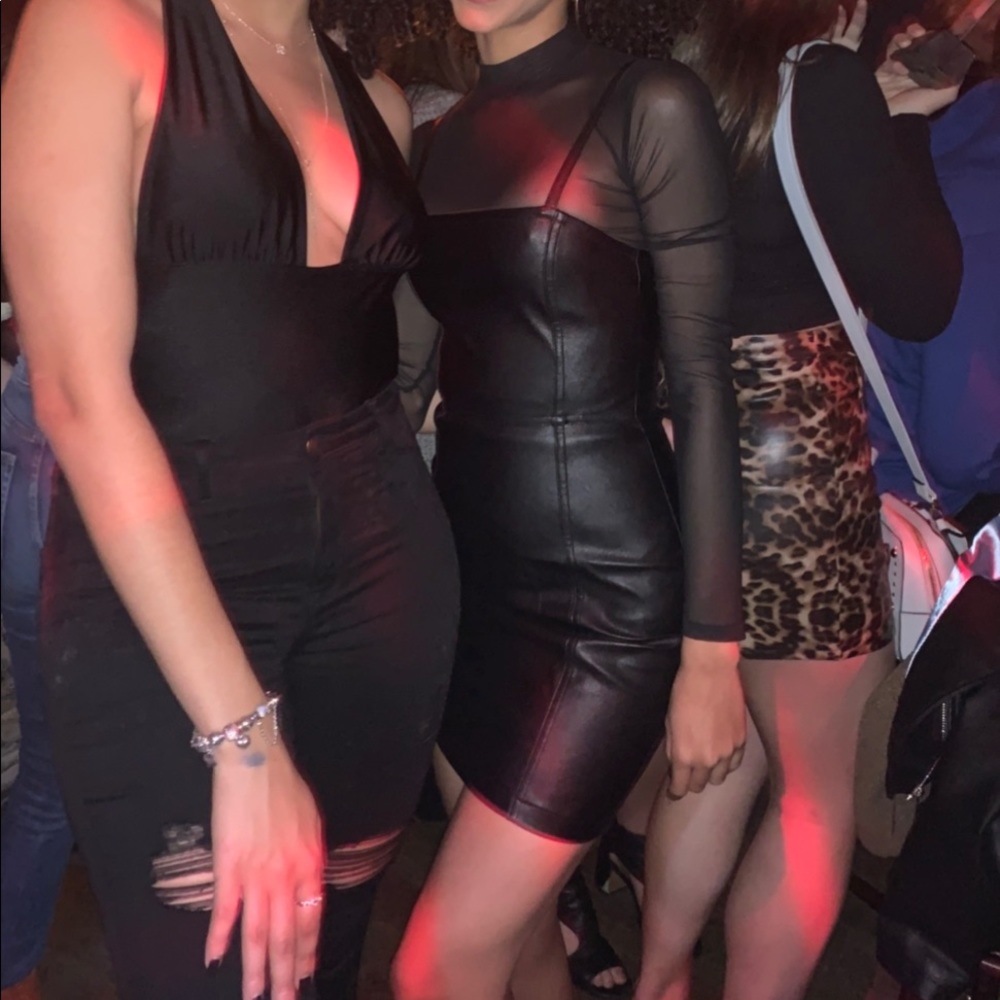 Faux leather mini dress